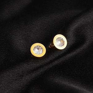 18K gold plated titanium roman numeral stud earrings with central sparkling crystal stone