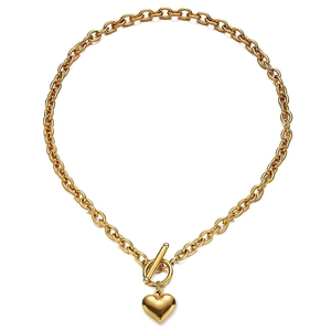 Collana in acciaio al titanio dorato con ciondolo a cuore e chiusura a levetta OT