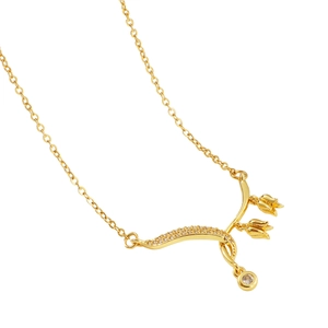 Élégant collier tulipe orchidée en acier titane doré avec cristaux de zircone brillants