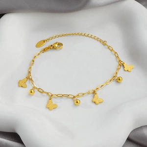 Bracelet Papillon À Gland Acier Titane Plaqué Or Breloques Mattes Bijoux De Mode Élégants Pour Femmes Cadeau