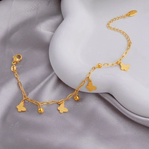 Bracelet élégant en titane doré avec breloques papillon et étiquette en métal 18K