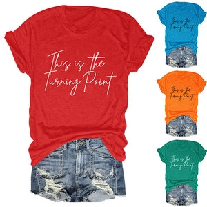 Detail view of the rolled sleeves and printed graphic on this casual crewneck T-shirt