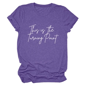 Purple crewneck cotton T-shirt featuring white This is the Turning Point graphic print