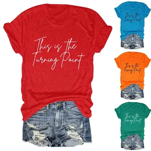 Women Short Sleeve T-Shirt Cotton Blend Round Neck Loose Printed Slogan Casual Summer Tee Tops Letter Print