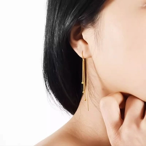 Elegant 18K gold-plated stainless steel tassel drop earrings with delicate beads
