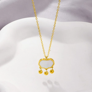 Collier Pendentif Serrure De Longévité Ruyi Style Chinois Acier Inoxydable Nacre Blanche Bijoux Élégants Pour Femmes