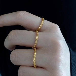 Minimalist 18k gold plated stainless steel textured stardust ring for women on hand