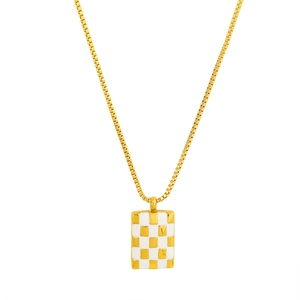 18K gold plated stainless steel square checkerboard pendant necklace on a venetian chain