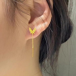 Elegant gold butterfly tassel earrings for women made of durable titanium steel