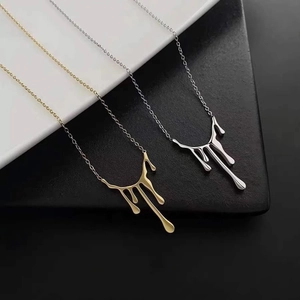 Collier Pendentif Goutte De Lave Irrégulière Acier Titane Plaqué Or 18K Chaîne Clavicule Métal Liquide Pour Femmes