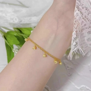 Lily Of The Valley Flower Pendant Double Layer Bracelet Stainless Steel Gold Plated Elegant Jewelry For Women