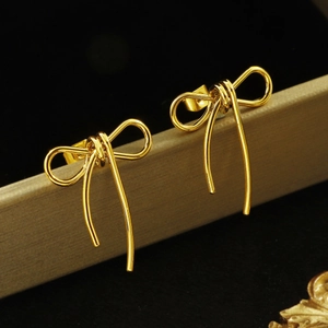 Bowknot Stud Earrings Gold Plated Titanium Steel Minimalist Line Design Chic Niche Elegant Jewelry For Women