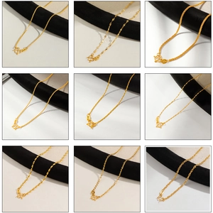 Various titanium steel gold chain necklace styles including Chopin and ball link designs