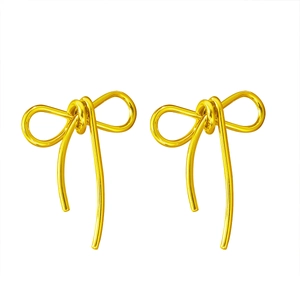 Modern gold-plated bow-knot stud earrings featuring a minimalist metallic wire design