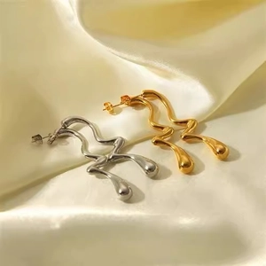 Minimalist irregular lava style earrings in 18K gold and silver plated stainless steel