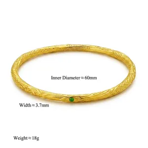 Detailed specs of the gold filigree bracelet with green gem, 60mm diameter and 3.7mm width