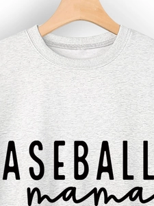Close-up of light gray Baseball Mama sweatshirt featuring premium cotton knit texture