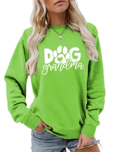 Detail of Dog Grandma sweatshirt with ribbed cuffs and high-saturation green fabric texture