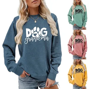 Women's Casual Dog Grandma Printed Sweatshirt Round Neck Long Sleeve Pullover Loose Fit Ribbed Cuffs Pet Lover Autumn Winter Top