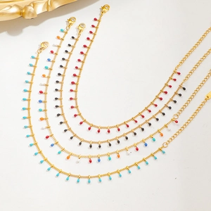 Titanium Steel Anklet For Women Luxury Gold Plated Water Drop Drip Oil Beads Dainty Waterproof Foot Chain Jewelry