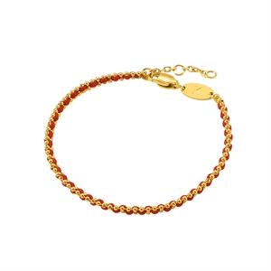 Handgewebtes rotes Seilarmband mit goldenen Titanstahlperlen und Karabinerverschluss