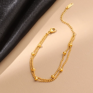 Double-layered 18K gold plated bead chain bracelet with adjustable lobster clasp