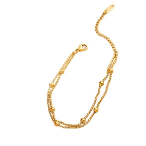 Double-layer 18K gold plated titanium steel bead bracelet with adjustable lobster clasp