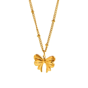 Polished gold butterfly pendant necklace with elegant beaded chain for women