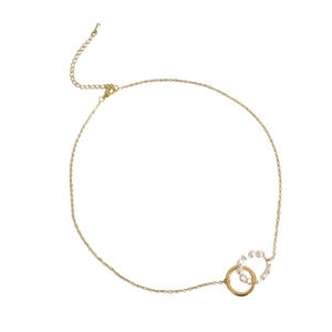18k gold plated stainless steel necklace with interlocking ring and pearl pendant