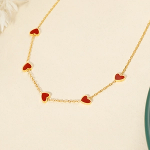 Titanium Steel Wine Red Enamel Heart Necklace For Women Tiny Hearts Gold Plated Clavicle Chain Jewelry