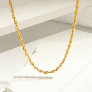 Minimalist Stainless Steel Twist Water Wave Chain Necklace Gold Plated Shimmering Elegant Jewelry For Women