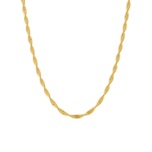 Polished minimalist gold water wave twisted link chain necklace in stainless steel