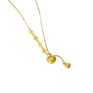 Golden lotus tassel necklace with Ping'an peace lock pendant in traditional Chinese style