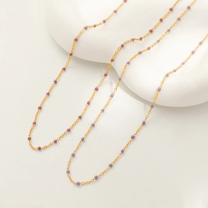 Titanium steel 18K gold necklace with colorful purple and rose red enamel beads