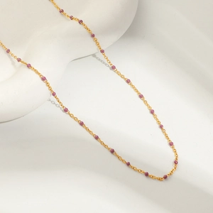 18K gold plated titanium steel necklace featuring vibrant red enamel beads for women