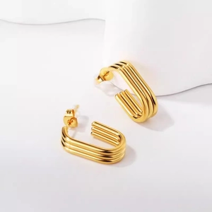 Chic multi-layer gold titanium steel U-shaped stud earrings with a sleek textured finish