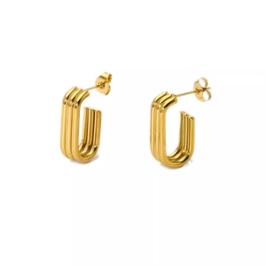 Polished gold multi-layer U-shaped titanium steel earrings with a ribbed texture design