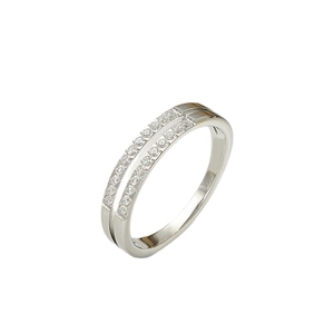 Minimalist silver-tone titanium ring with double rows of 22 sparkling zircon stones