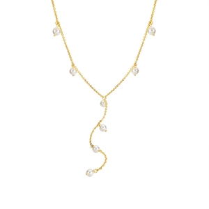 Elegant 18K gold-plated Y-shaped necklace with dangling white pearls in wave arrangement