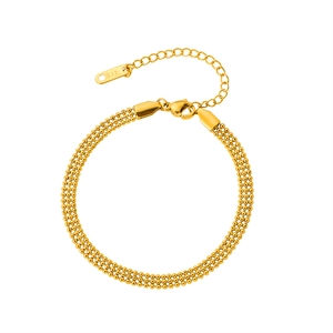 Three-strand gold beaded titanium steel bracelet with K18 tag and lobster clasp