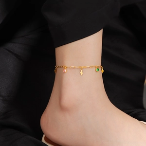 Bracelet De Cheville En Acier Inoxydable Zircon Coloré Pendentifs Éclair Réglable Bijoux De Pied Pour Femmes