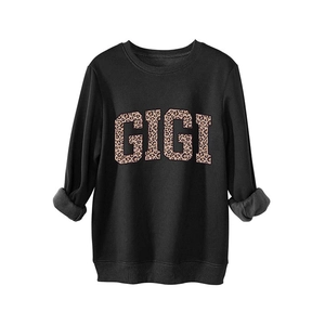 Women's thick warm black sweatshirt with leopard print GIGI letters and fleece lining