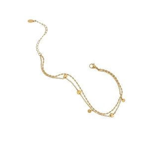 Double-layered gold titanium steel anklet featuring circular discs and rice grain chain