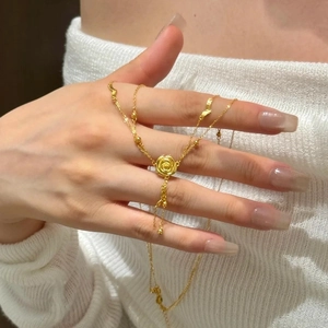 Elegant Rose Flower Pendant Necklace Copper Gold Plated Double Layer Chain Tassel For Women New Chinese Style Jewelry