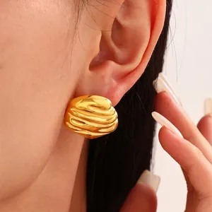 Irregular Hammered Stud Earrings Stainless Steel 18K Gold Plated Wrinkled Lava Texture Geometric Fashion For Women