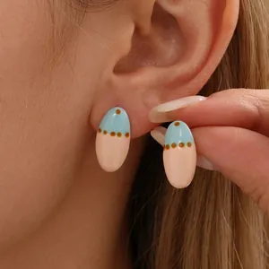 Stainless Steel Stud Earrings Colorful Enamel Oval Shape Polka Dot Contrast Color Dopamine Style Artistic For Women