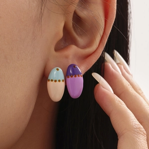 Artistic Van Gogh oil painting style enamel oval earrings with 18k gold plating