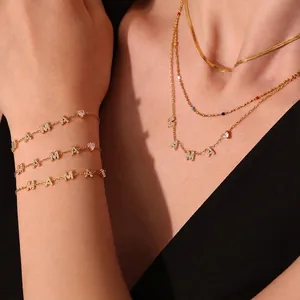 Collier Et Bracelet À Pendentif Cœur Lettre MAMA En Acier Inoxydable Plqué Or 18 Carats Zircon Bijoux Pour Femmes
