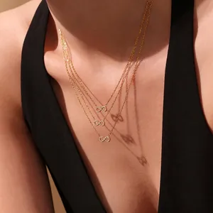 Collier Symbole Infini Acier Inoxydable Avec Zircon Élégant Plaqué Or Chaîne De Clavicule Pour Femme Bijoux Mode