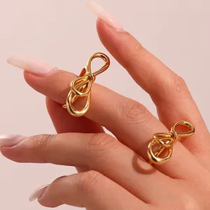 Minimalist Bowknot Open Ring Copper Polished Adjustable Knot French Style Jewelry For Women Elegant